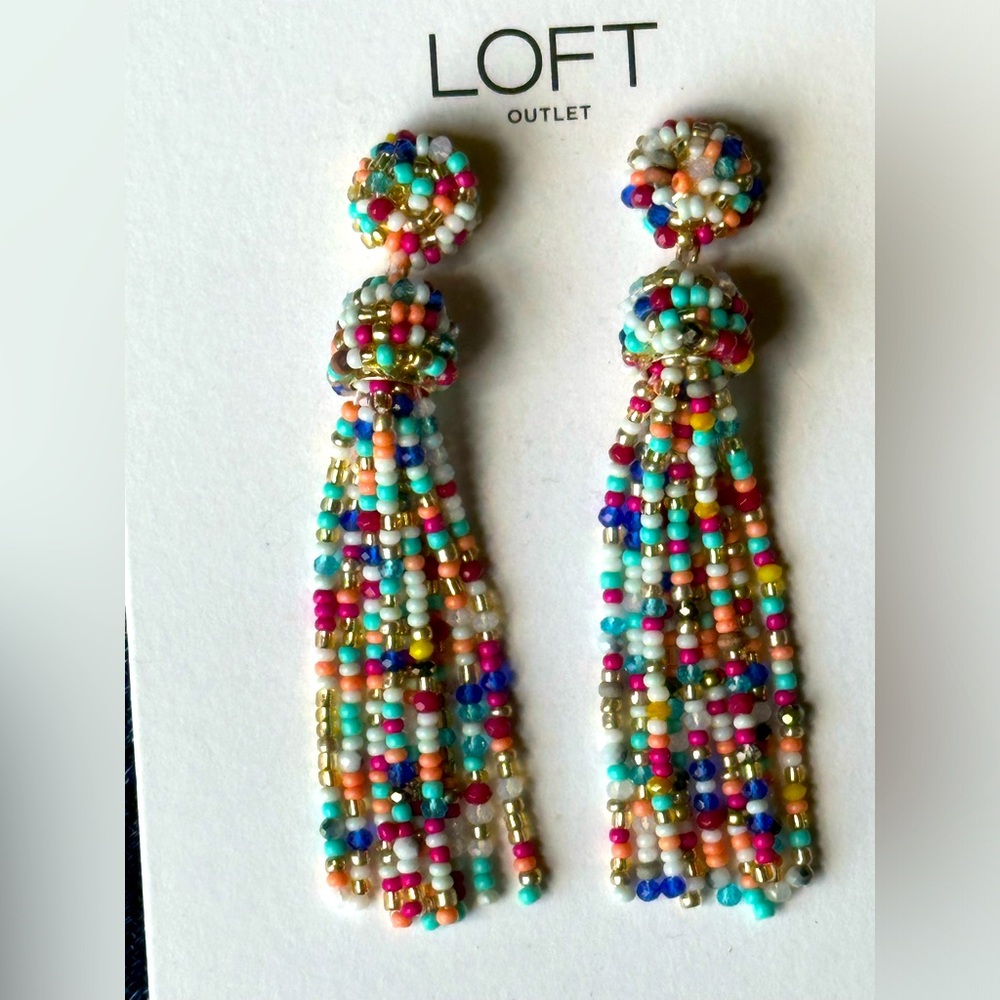 Loft Multi Color Seed Bead Tassel Earrings
